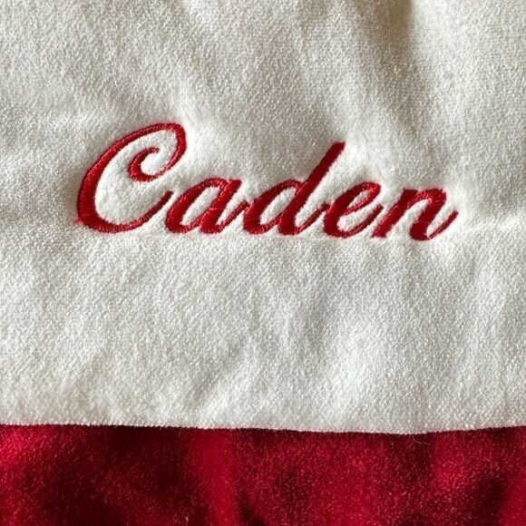 Pottery Barn Red Cream Velvet Large Holiday Christmas Stocking Monogrammed Caden - Picture 4 of 7